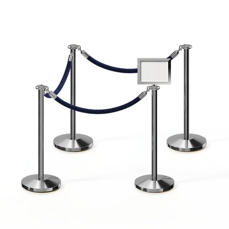 MONTOUR LINE Stanchion Post & Rope Kit PolSteel 4FlatTop 3DarkBlue Rope 85x11HSign C-Kit-3-PS-FL-1-Tapped-1-8511-H-3-PVR-DB-PS